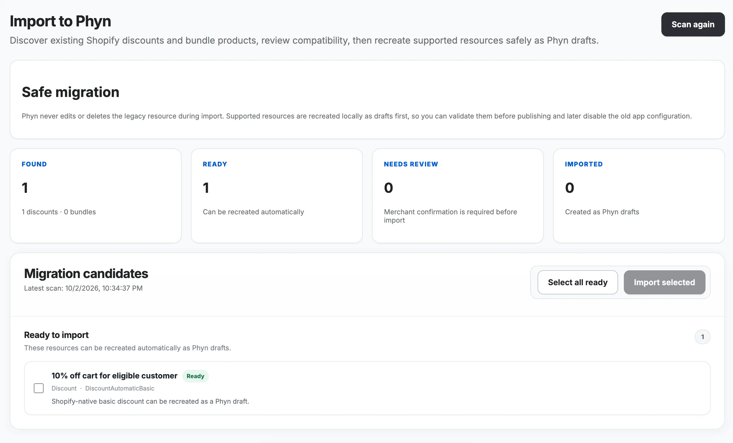 Commerce Engine migration center for supported discounts and bundles
